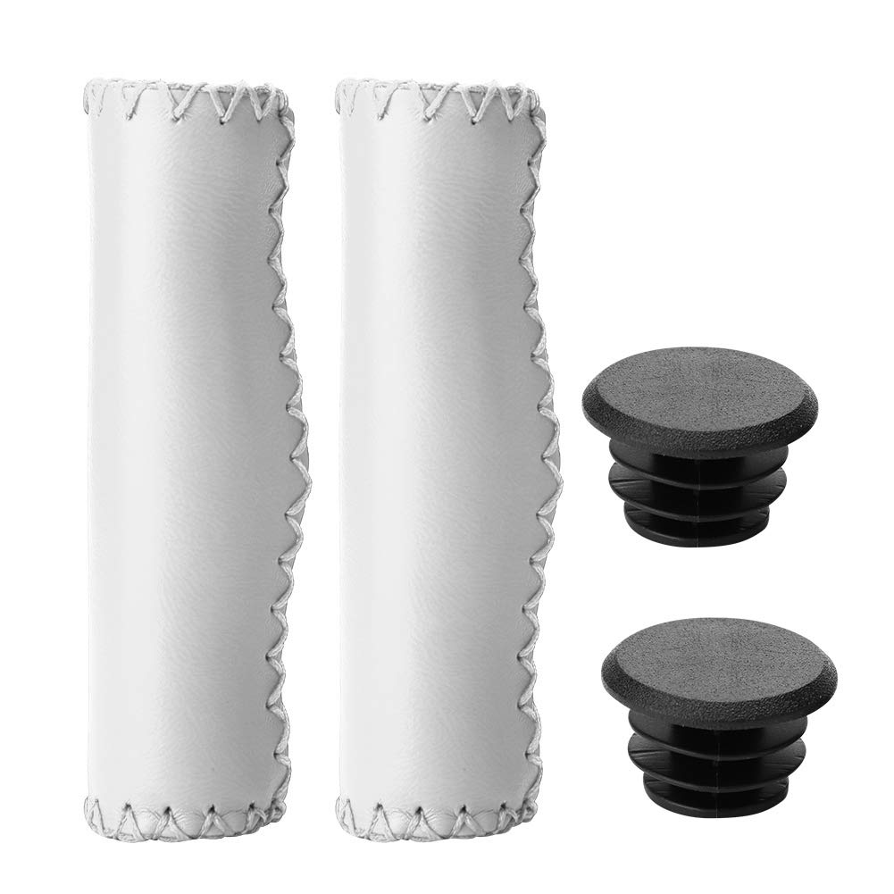 Tbest Handlebar Grip, 1 Pair Black/Brown/White/Red/Blue PU Mountain Bike Bicycle Grip with Plug(White), Soft SpongePadding, 22mm Diameter, 12.8cm Length