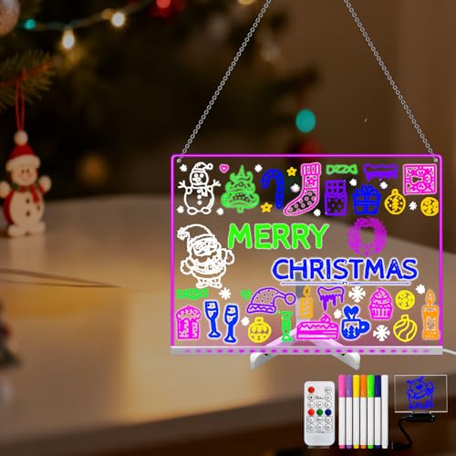 Dry Erase Board with Stand Acrylic LED Note Board Message Writing Memo Pad with 7 Colors Light with Remote Control for Home Office School （12"×8"）