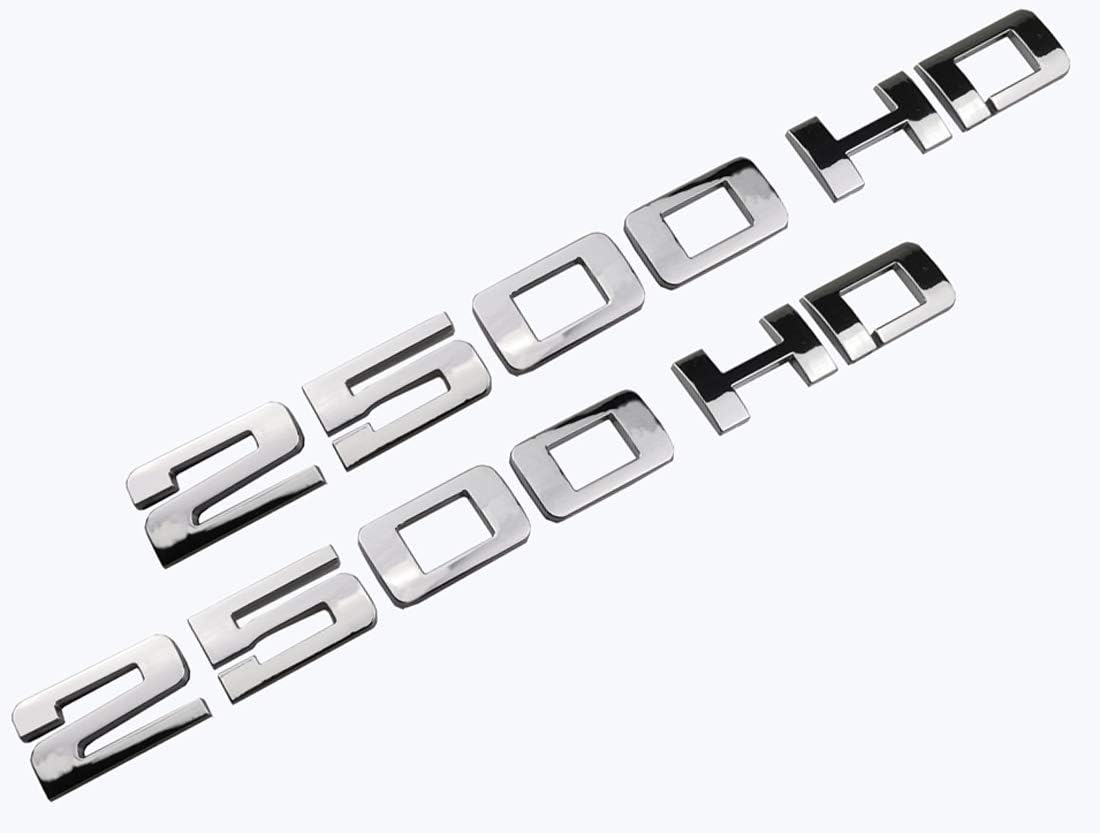 2PCS 2500HD 2500 HD Nameplates Emblems 3D Badges Decal Stickers Letter Replacement for Gm Silverado Sierra (Chrome)