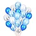 Blue & Silver Confetti Balloons Agate Marble Stripe Assorted Colors Party Balloon [12 Inch, Pack of 20] Metallic Latex Balloons for Baby Shower Birthday Wedding NYE Party Decoration Supply - Blue Set