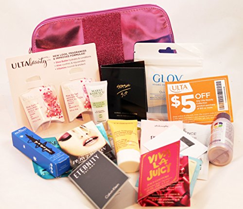 Ulta 19 Piece Beauty Bag Metallic Pink Bag with samples and travel size trials
