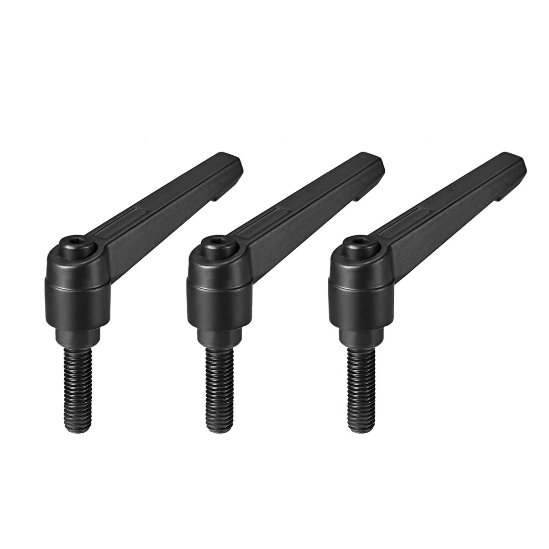 sourcing map M8 x 25mm Handle Adjustable Clamping Lever Thread Push Button Ratchet Male Threaded Stud Knobs Locking Rotating Screw Handles Quick Release Bolt Black 3pcs