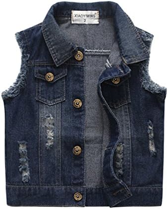 Baby & Little Girls/Boys Lapel Raw Edge Deep Blue Denim Vests