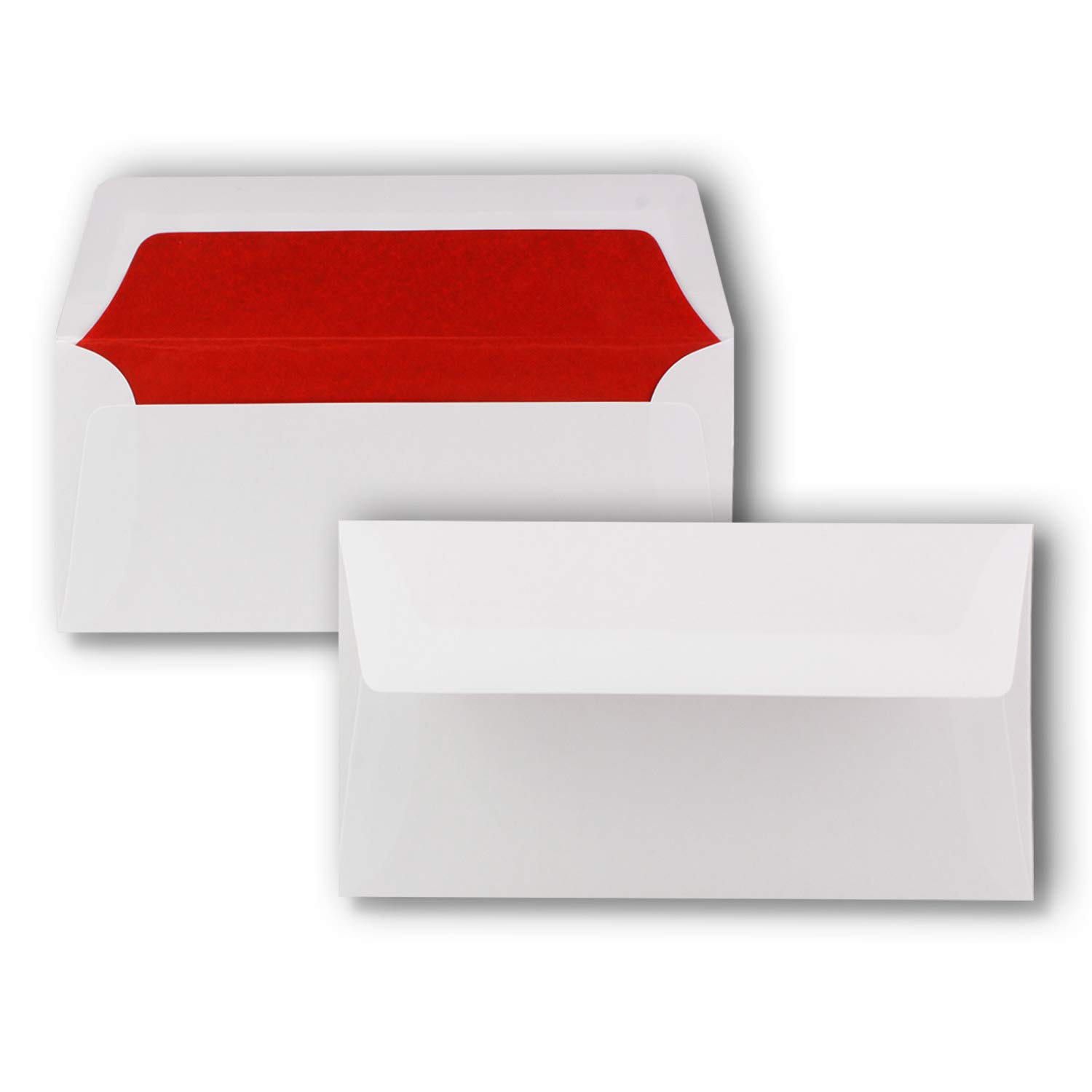 Envelopes White DL – Lined with Red Tissue Paper – 100 g/m²; 220 x 110 mm – Nassklebung dl red