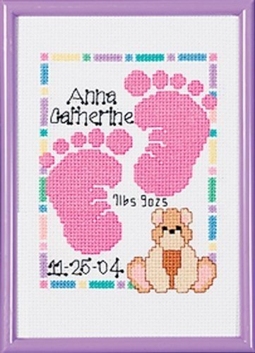 Janlynn Special Moments Baby Foot Mini Cntd X-Stitch Kit With Baby Footprints 5"X7" Magenta Frame