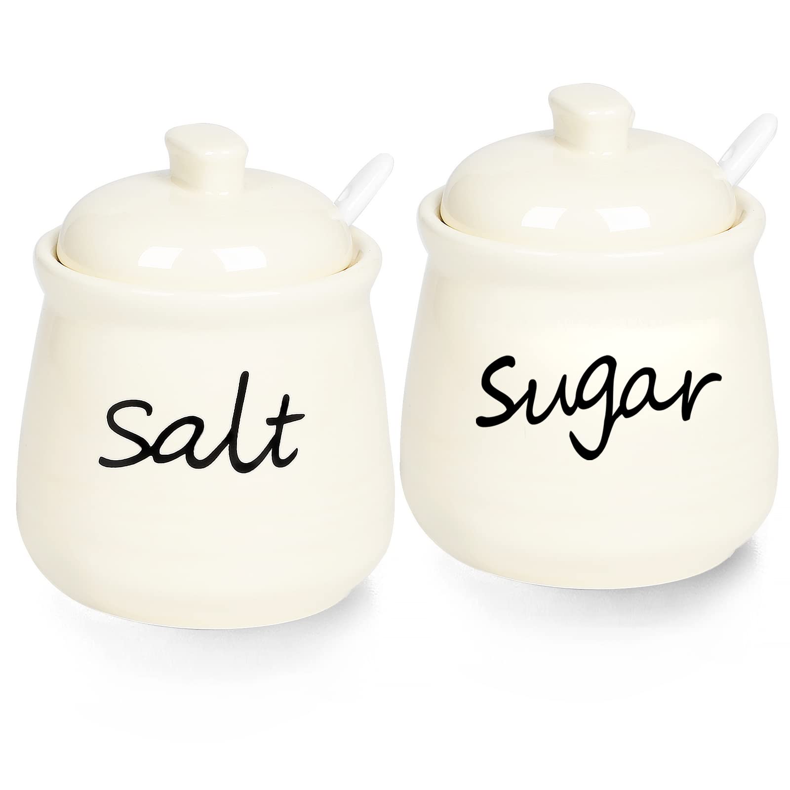 View 1 of 12oz Sugar and Salt Bowls with Lid and Spoon, Ceramics Condiment Pots,Seasoning Jar Spice Container for Kitchen,Dishwasher Safe (Beige)