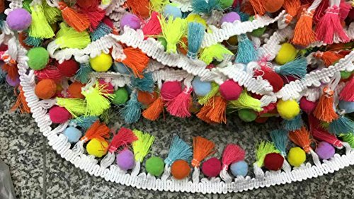 YYCRAFT Rainbow L Pom Pom Ball Brush fringe Trim Ribbon Sewing Top quality(3 Yards)