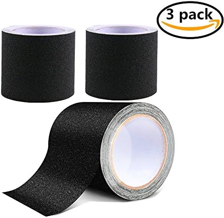 Anti Slip Tape - 4 Inch x 15-Foot Grip Tape Black Grit Non Slip Weatherproof for Indoor Non Skid Safety Walk Track Tread, Highest Traction Abrasive Adhesive Tape for Stairs Step .Pack of 3,