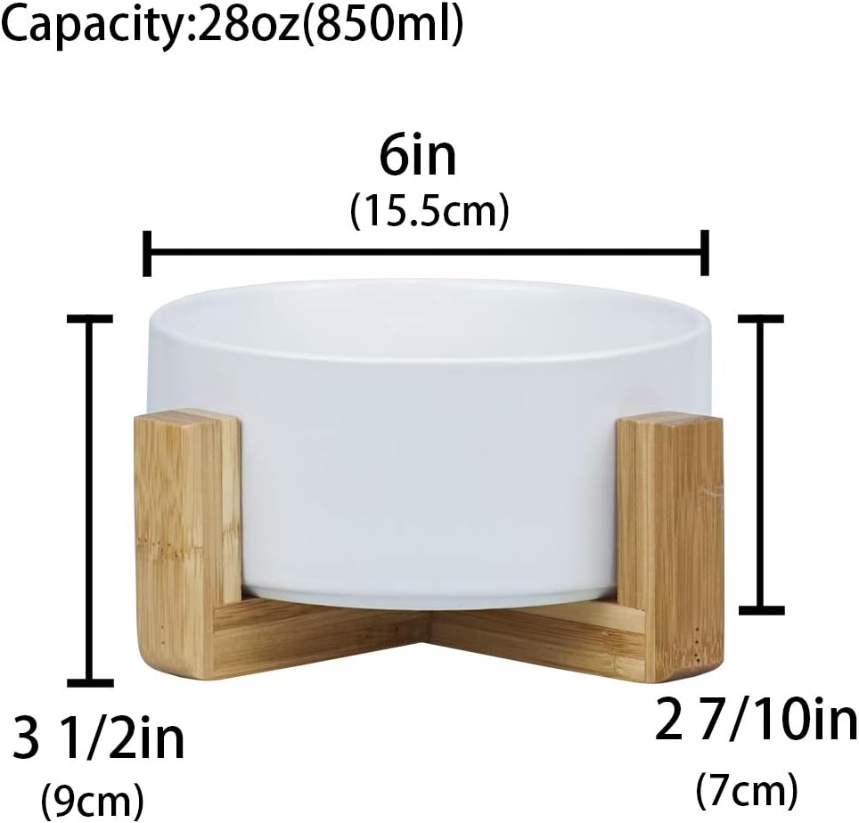 HCHLQLZ White Ceramic Cat Bowl with Wood Stand No Spill Pet Food Water ...