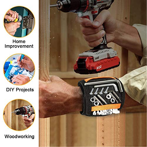 Jusale Magnetic Wristband Adjustment Strong Tool Belt with 2 Pockets for Holding Screws Nails Drill Bits