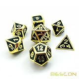 Bescon Super Shiny Deluxe Golden and Enamel Solid Metal Polyhedral Dice Set of 7 Gold Metallic RPG Role Playing Game Dice 7pcs set D4-D20