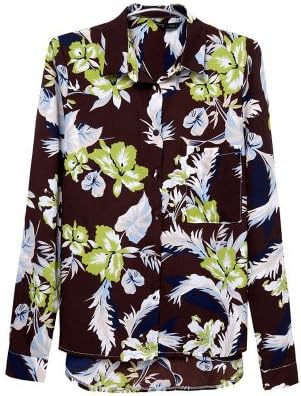 HaboZoo Womens Fashion Flower Print Lapel Blouse Shirt Medium