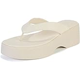 Yavero Women's Platform Flip Flop Sandals Comfortable Wedge Thong Sandals with Square Toe, Casual Summer Sandals Beige 9