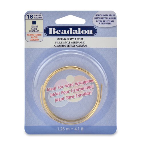 Beadalon 180N-218 18-Gauge Tarnish Resistant Square Wire for Jewelry Making, 1.25m