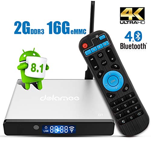 Android TV Box, Dolamee D7 Android 8.1 4K Smart TV Box Amlogic S905 Quad Core 2GB RAM 16GB ROM Media Player Support 3D Bluetooth 4.0 WiFi HDMI for Home Entertainment