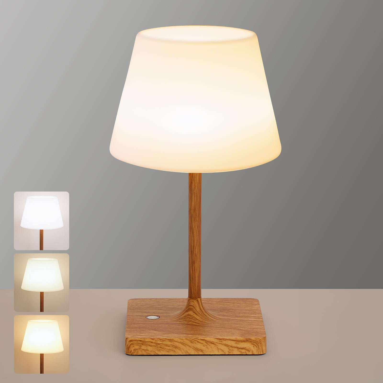 Photo 1 of Cordless Table Lamp Waterproof,4000mAh Battery Rechargeable Desk Lamp for Indoor & Outdoor Use,3 Color-Temps & Dimmable LED Night Light for Shower Bedroom Restaurant Bathroom Home 10.8" H- Wood Grain
