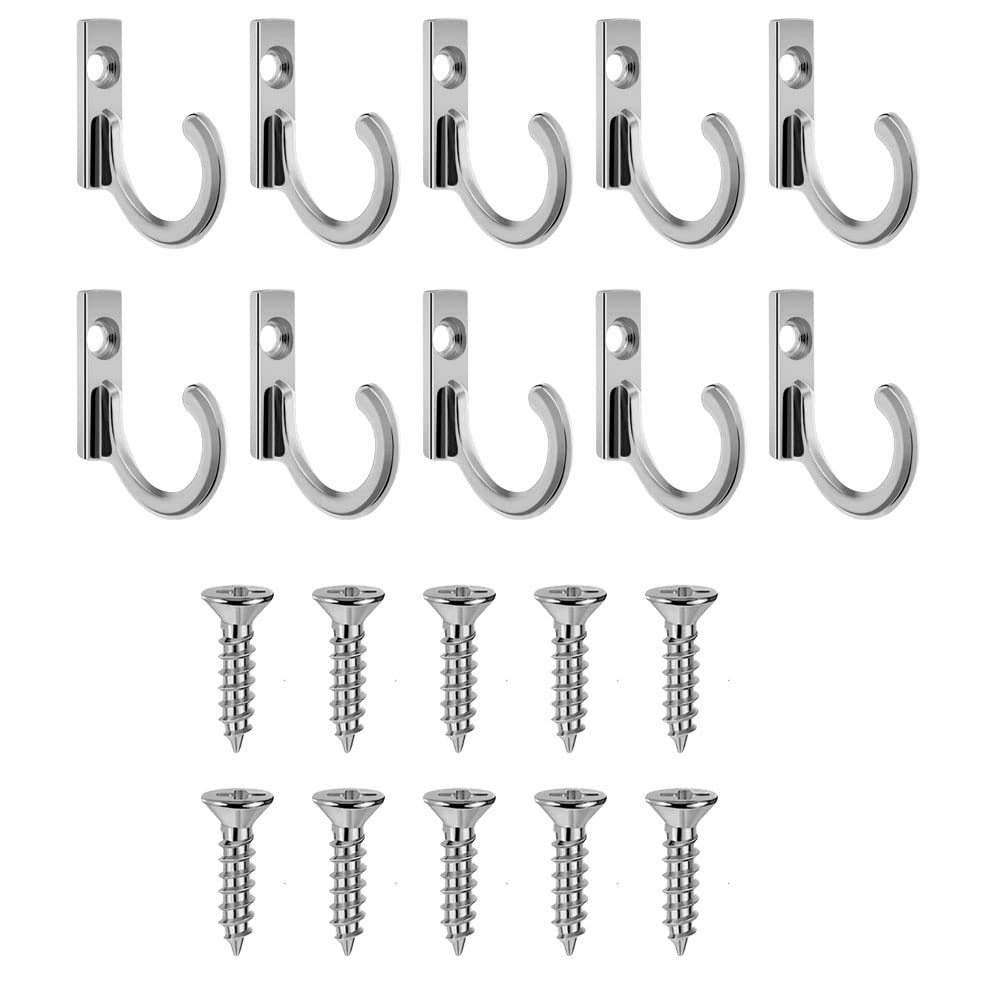 10 Pieces Zinc Alloy Antique Wall Mounted Delicate Small Hooks with Screws for Home Hanging Keys, Towel, Hat, Coat, Kitchen Supplies etc (Silver)