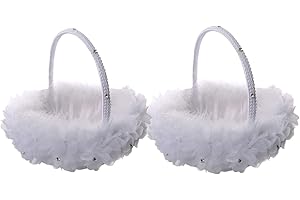 YUUDAR 2PCS Wedding Flower Girl Baskets,Cute Handle Flower Girl Basket White Flower Basket for Wedding Decoration (Lace)
