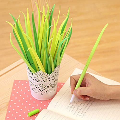 Woolf's House 3Pcs Cute Grass Shape 0.38mm Gel Pen Blakc Ink Stationery School Office Supplies(Color Random)