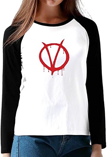 Woman's Cotton fashion long sleeve Raglan tee V for Vendetta shirt M Black