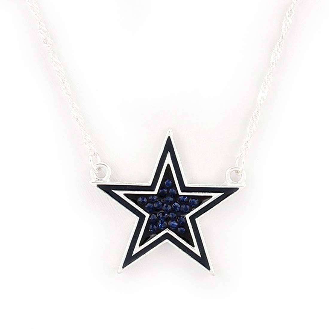 Drop of Silver NFL Football Dallas Cowboys Star Crystal Logo Necklace in Dark Blue Necklaces