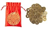 Juvale Chinese Feng Shui Coins with Red Pouch - 100-Piece I-Ching Coins, Lucky Coins, Traditional Coins with Red Drawstring Pouch- Cultural Chinese Gifts, 1 x 0.1 x 1 Inches