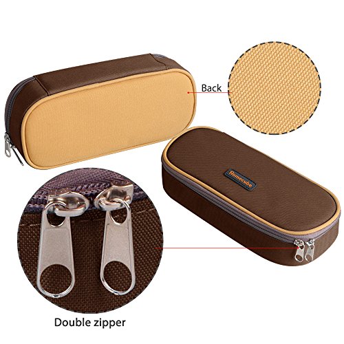 Pencil Case, Homecube Big Capacity Pen Bag Makeup Pouch Durable Students Stationery With Double Zipper, Coffee - Thumbnail 3