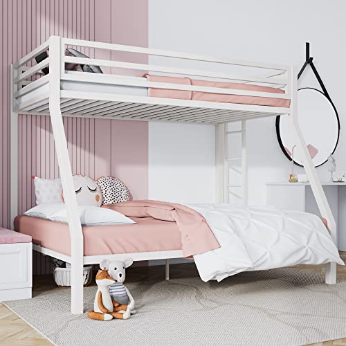 SHA CERLIN Loft Bunk Bed Twin Over Full Size with Ladder and Guardrail,Heavy Du…