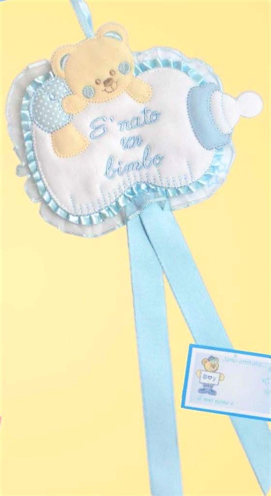 Birth Ribbon Over Baby Bottle not to be Embroidered 15 x 20 cm Azure