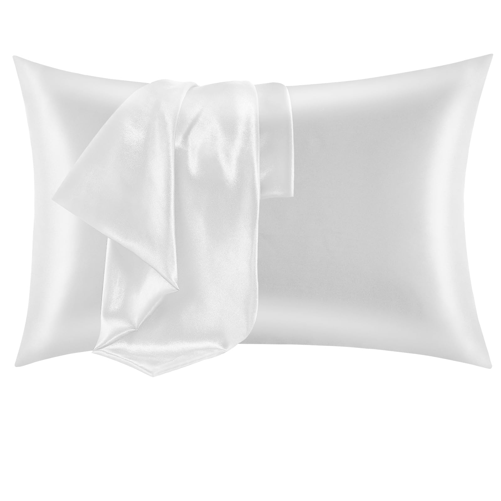 Photo 1 of CozyLux Silk Satin Pillowcase for Hair and Skin Queen Set of 2 Soft Pillow Cases Silky Microfiber Bed Pillow Covers Wrinkle Resistant with Envelope Closure(White, 20 x 30 Inches)