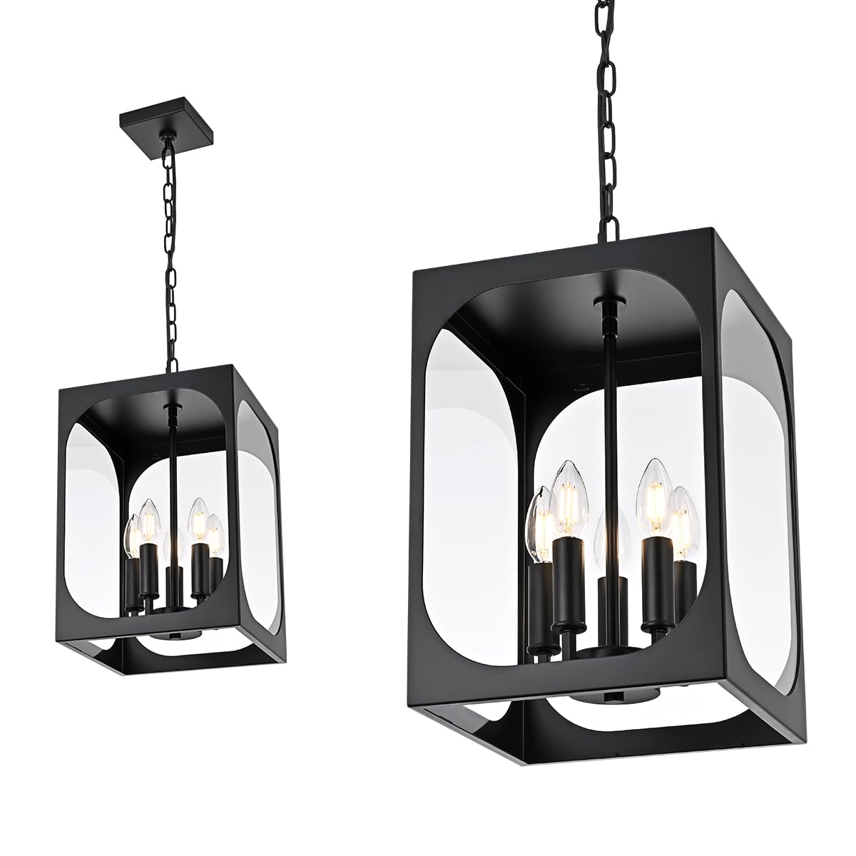 bonlicht large outdoor chandelier for porch, 5-light modern outdoor pendant light with clear glass,b