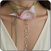 Colorful Flower Choker Necklaces for Women,Calla Lily Statement Necklace Pearl Drop 90s Choker Necklace Adjustable Unique Summer Cord Necklaces Jewelry Gifts