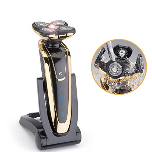 Electric Shaver Washable Rechargeable Rotary Razor 5D Floating Blades Beard Trimmer Gold