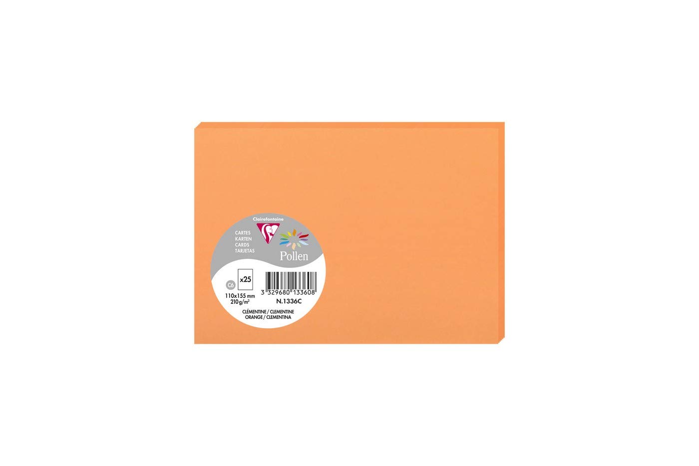Clairefontaine 1336C Pack of 25 Plain Cards Format C6 11x15,5cm 210gsm colour Orange Invitation Cards Events Correspondence Pollen Range Smooth Premium Paper — image 1