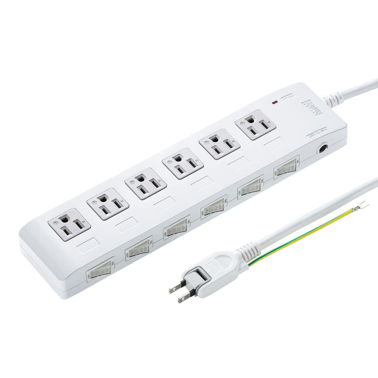 サンワサプライ 電源タップ 6個口・3P・2m・個別スイッチ付き・省エネ・サーキットブレーカー・雷ガード内蔵・マグネット付きの商品画像