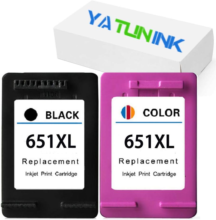 YATUNINK Remanufactured Ink Cartridge Replacement for HP 651XL Black 651XL Tri-Color Ink Cartridges for HP 651XL Deskjet 5575 Deskjet 5645 officejet 202 officejet 252 Printer(2 Pack)