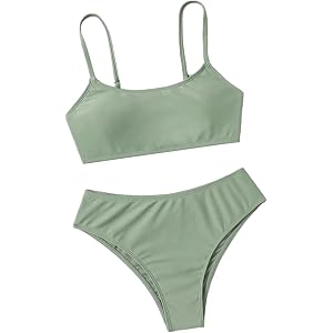 Girls Scoop Neck Adjustable Thin Strap Bikini Set Solid High Cut Basic Bikini Set Two Piece Multi Color Summer Bathing Suits