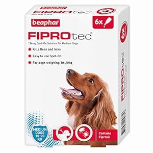 Beaphar-Fiprotec-Spot-On-Medium-Dog-6-Pipettes Beaphar | FIPROtec Spot-On for Medium Dogs (10– 20kg) | Kills Fleas & Ticks | Vet Strength Treatment | 6 Pipettes