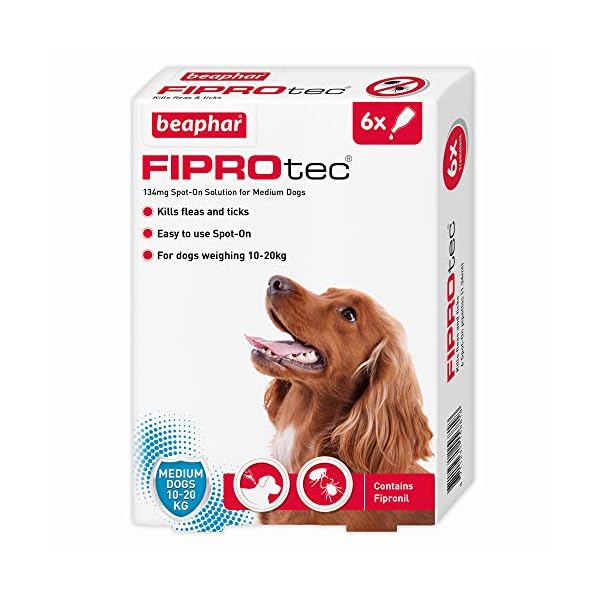 Beaphar-Fiprotec-Spot-On-Medium-Dog-6-Pipettes Beaphar | FIPROtec Spot-On for Medium Dogs (10– 20kg) | Kills Fleas & Ticks | Vet Strength Treatment | 6 Pipettes