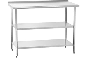 HOCCOT Stainless Steel Table for Prep & Work 24" X 48" inches with 2 Adjustable Shelf and Backsplash, Commercial Workstations, Utility Table in Kitchen Garage Laundry Room Outdoor BBQ