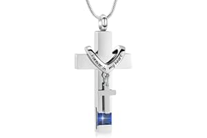 MEMORIAL JEWELRY Forever in My Heart Birthstone Personalized Double Cross Urn Pendant Cremation Jewelry for Ashes Cross Ashes Keepsake