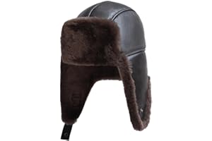 MGGMOKAY Aviator Hat Genuine Shearling Leather Aviator Cap Warm Russian hat