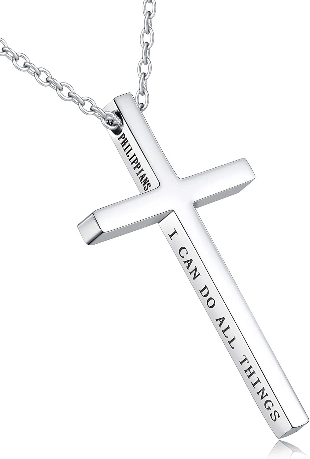 lylqmy Stainless Steel Gold Silver Black Cross Necklace, Cross Pendant Necklace for Men Women Kids 20-24 Inches Chain (22, Big Silver Bible Verse Cross pendant+Link Chain)