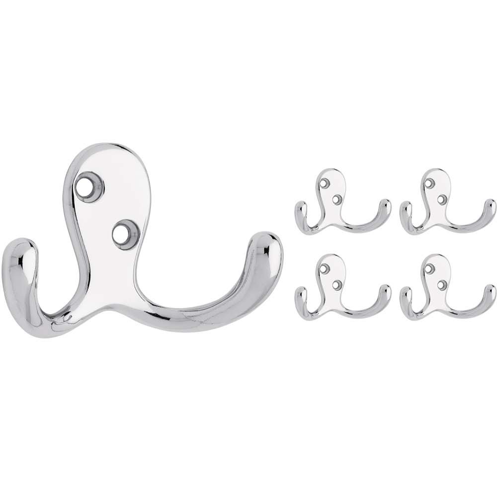 Franklin Brass FBDPRH5-PC-C Double Prong Robe Hook 5-Pack, Polished Chrome, Pack of 5