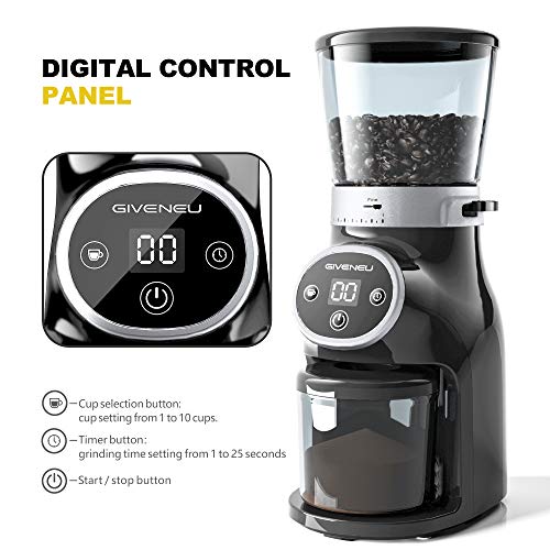 Conical Burr Coffee Grinder, GIVENEU Electric Burr Mill Coffee Bean