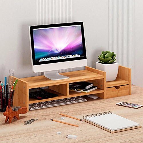 Computer Monitor Stand Riser, Annstory Bamboo Laptop TV Stand and Desk Organizer with Drawer for Home and Office