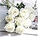Crt Gucy Artificial Flowers Long Stem Silk Rose Flower Bouquet Wedding Party Home Decor, Pack of 6 (White)