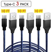 USB Type C Cable, XINYAN (3 Pack 10FT) Type C Charging Cable Fast Charging Nylon Braided Type C to USB Cable for Samsung Galaxy S10 S9 Note 9 LG Google Pixel Moto Z Nintendo Switch and More(Blue)