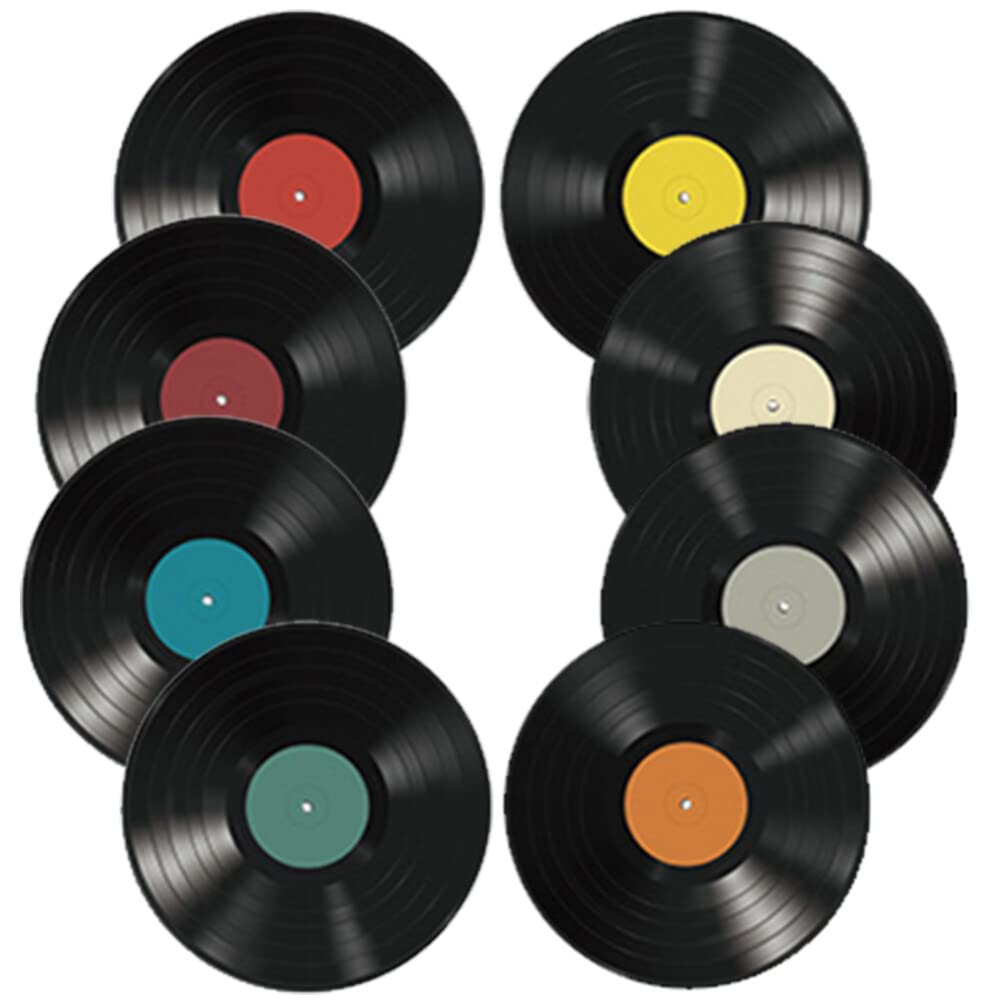 PRETYZOOM Vinyl Record Wall Decals 8Pcs Retro Music Room Decor Vintage Style Stickers for Home Cafe Restaurant Artistic Vinyl Records Decoration