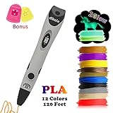 3D Pen with PLA Filament Refills - Dikale 07A【Newest Version】3D Drawing Printing Printer Pen Bonus 12 Colors 120 Feet PLA 250 Stencil eBook for Kids Adults Arts Crafts Model DIY, Non-Clogging